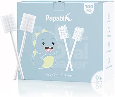 Papablic 100-Pack Baby Tongue Cleaner Newborn, Baby Disposable Infant Toothbrush, Upgrade Baby Oral Gum Cleaner with Paper Handle for Babies and Infants Ages 0-2 Years
