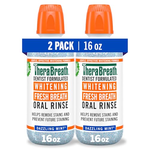 TheraBreath Whitening Mouthwash, Dazzling Mint, Dentist Formulated, 16 Fl Oz (2-Pack)