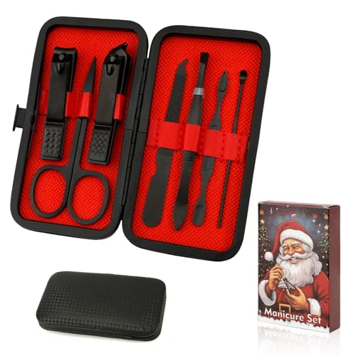 Manicure Set, Stocking Stuffers for Men Women, Nail Clipper Set 7 in 1 Manicure Kit Stainless Steel Nail Clipper Kit Pedicure Kit Grooming Kit with Christmas Box for Men Husband Boyfriend Women Travel