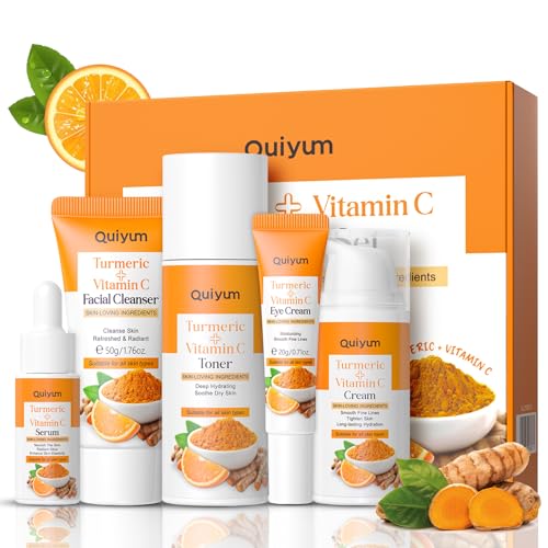 Turmeric Skincare Kits - Beauty Gift Skin Care Set, All About Turmeric Facial Skin Care Sets & Kits - Cleanser, Serum,Cream,Toner,Eye Cream - Complete Facial Kit for Women/Girls (5-PCS, Turmeric)