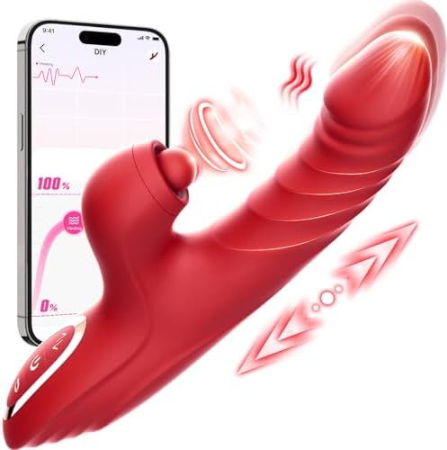 Vibrator Thrusting Dildo for Women Toendi G Spot Vibrator Clitoral Stimulator Sex Toys Dildos Vibrator with 10 Vibration 7 Thrust Mode with Licking, Rabbit Vibrators Adult Sex Toy for Women and Couple