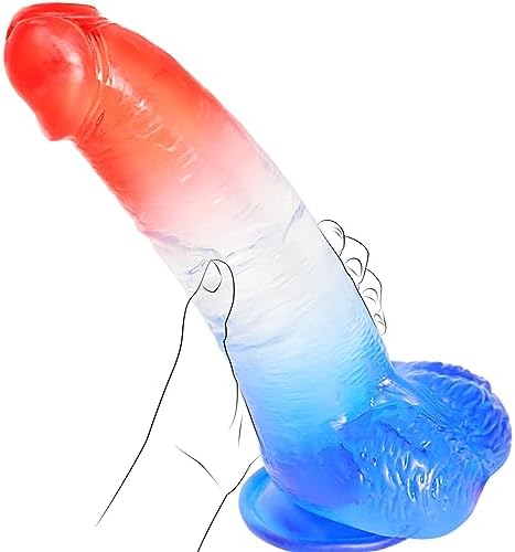 Huge Thick Clear Dildo 2.35" Diameter 11" Long, XL Big Fat G Spot Anal Dildos with Strong Suction Cup, Red Blue Jelly Soft Real Dildo Women Couples Male Adult Sex Toys, Strap On Penis Female Sex Toy