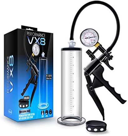 Blush Novelties Performance VX8 Premium Penis Enhancement Pump System for Men – 9 Inch Professional Grade Trigger Pump Enlarger with Vacuum Release Valve, Pressure Gauge, Nterchange System Compatible