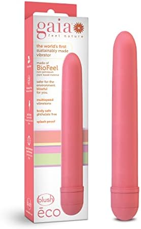 Blush Novelties Gaia Eco Plant-Based 7" Slim Multispeed Vibrator in Coral Made of Sustainable BioFeel Worlds First Plant Based Vibe for Vagina and Anal Play Premium Eco Pleasure Adult Sex Toy Couples