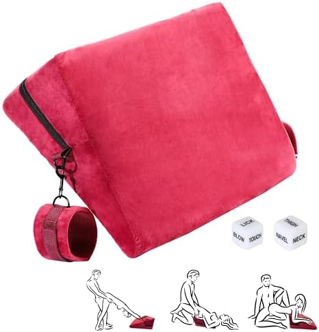 Sex Furniture Wedge Pillow Cushion with Handcuffs and Dice for Erotic Game Play Sex Positioning Triangle Wedge Pillow (1 Piece, Wine Red)