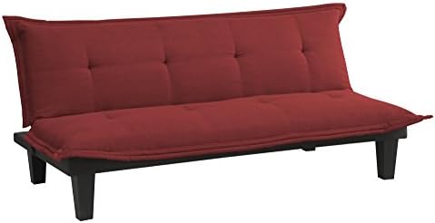 DHP Lodge Convertible Futon Couch Bed with Microfiber Upholstery and Wood Legs, Red