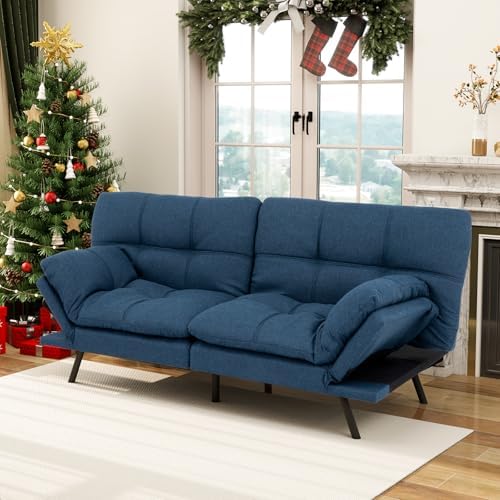 MUUEGM Futon Couch with 71" Adjustable, High Density Memory Foam Futon Sofa Bed, Modern Design Sofa Bed for Living Room Sleeping and Relaxing(Fabric Blue)
