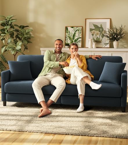 83" Sofas for Living Room, Comfy Love Seat Couches, Teddy Fleece Loveseat Sofa, Tool-Free Setup Couches for Living Room, All-Wood Sofa Couch, Small Couch 2 Pillow Included, Blue Grey