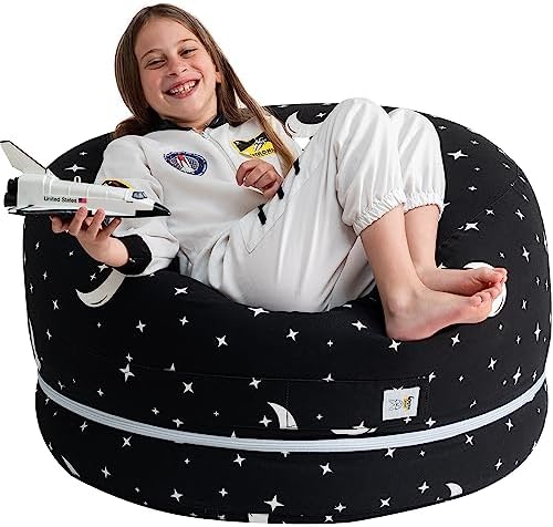 Stuffed Animal Storage Bean Bag Chair Cover for Kids & Adults | Washable XL Stuffie Seat | 100% Cotton | Pouf Organizer for Plush Toys, Linens, Quilts & Pillows | Starry Night