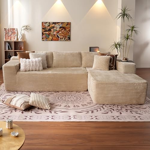 ovios 104" Cloud Sectional Couch with L-Shape Chaise,Modern Modular Sofa with Deep Seat, Upholstered Couches for Living Room Bedroom,No Assembly Required, Beige (Plush Corduroy Fabric)