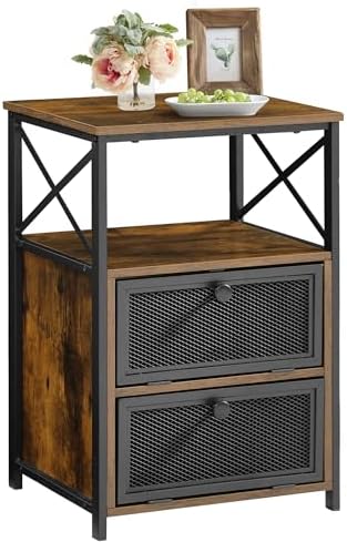 VECELO End Side Table, Modern Night Stand with Storage Space and Door,Nightstands for Living Room,Bedroom,Lounge,Brown