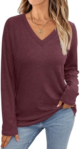 AUTOMET Women's Long Sleeve Shirts V Neck Casual Loose Fit Fall Tops Fashion Trendy Dressy Clothes Basic Tee Winter Tunic