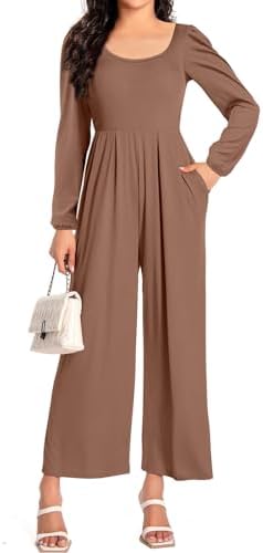 Women Casual Jumpsuits Dressy One Piece Outfits Wide Leg Pants Rompers with Pockets
