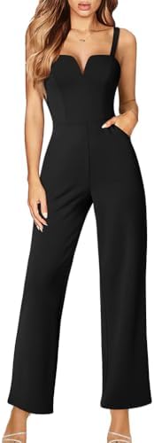 DAAWENXI Women's Casual Tank Top Sleeveless Jumpsuits Dressy Wide Leg Pants Rompers With Pockets