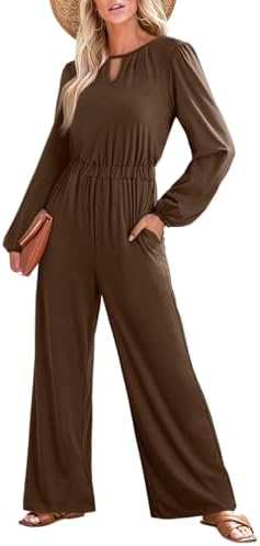 Dokotoo Women's Casual One Piece Jumpsuits Overalls Outfits Loose Long Sleeve Dressy Wide Leg Pant Romper With Pockets