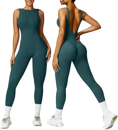 OEAK Womens Scrunch Butt Jumpsuits 2024 Crew Neck Seamless Romper V Back Gym Booty Leggings Bodycon Workout Yoga Unitard