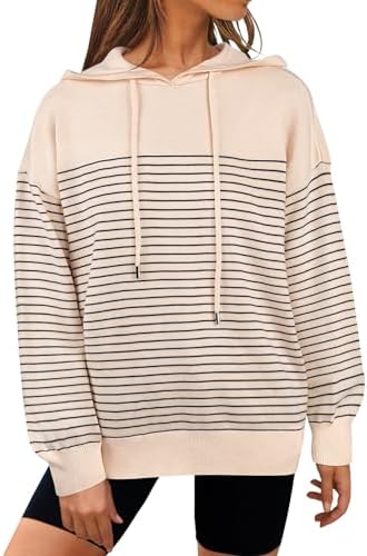 MEROKEETY Women's 2024 Striped Sweater Hoodies Long Sleeve Fall Casual Loose Pullover Sweatshirts