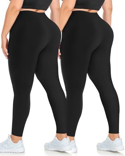 MOREFEEL Plus Size Leggings for Women-Stretchy X-Large-4X Tummy Control High Waist Spandex Workout Black Yoga Pants