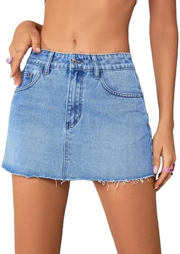 Jumppmile Womens Mini Denim Skirt Mid Waist Mini Dress Jean Skirts