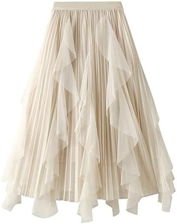 Dirholl Women's A-Line Fairy Elastic Waist Polyester Spandex Midi Skirt