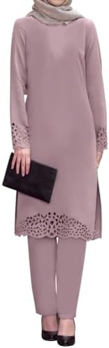 AFAVOM Women Cutout Muslim Dress Long Sleeve Hollow Out Top Pants Set Abaya Islamic Eid Clothes Modest Ramadan Kaftan Outfit