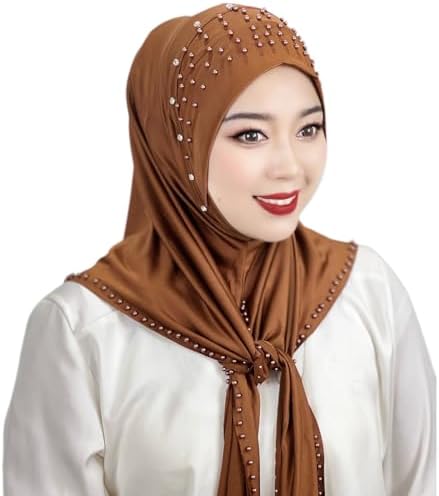 ABAFIP Women Muslim Hijab Arab Faux Rhinestone Beaded Head Wrap Scarf Turkish Khimar Headwraps for Abaya