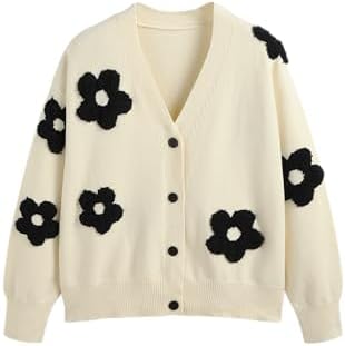 CIDER Womens Cardigan V Neck Floral Cardigan for Women Knit Button Down 2024 Fall