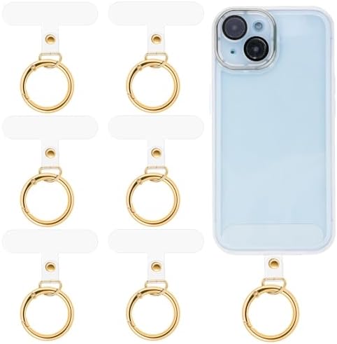 6 Pcs Phone Tether Tab Heavy Duty Phone Lanyard Tab Universal Tether Tab Pad Tag with 6 Metal Spring Rings Phone Strap Connector without Adhesive Multifunctional Phone Strap Replacement Part