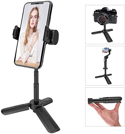 Phone Tripod, MOUNTDOG Portable Webcam Stand Mini Tripod Phone Holder, Extendable Tabletop Tripod Desktop Tripod Legs Compatible with iPhone/Camera/Samsung/Smartphone/Webcam, 360° Rotation, Black