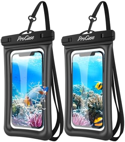 ProCase 2 Pack Floating Waterproof Phone Pouch Up to 7.0", Water Proof Underwater Case Dry Bag Cell Phone Protector for iPhone 15 14 13 Pro Max, Galaxy S24 S23 Ultra, Beach Essential - Black