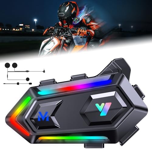 Motorcycle Helmet Speakers【Cool RGB Dazzling Lights】High Battery Life Motorcycle Headphones CVC&DSP Dual Noise Reduction and Deep Bass Motorcycle Accessories Ultra Thin Speakers Cycling/Skiing/Riding
