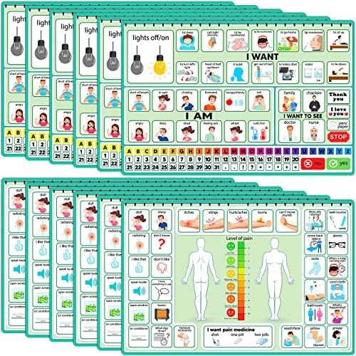 12 Pcs Nonverbal Communication Board, 16.73 x 11.22'' Patient Communication Board Picture Symbol Communication Cards Non Verbal Communication Tools for Adults Speech and Communication Aids