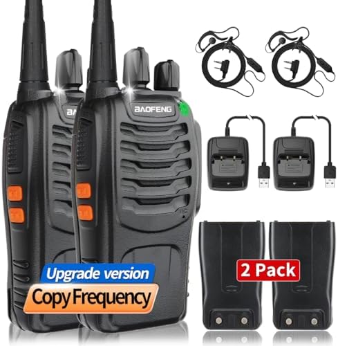 Baofeng Walkie Talkies Long Range Walkie Talkie for Adults with Earpiece Mic Rechargeable 2-Way Radios Copy Frequency Handheld Two-Way Radios Transceiver Walky Talky with USB Base Charger for Camping