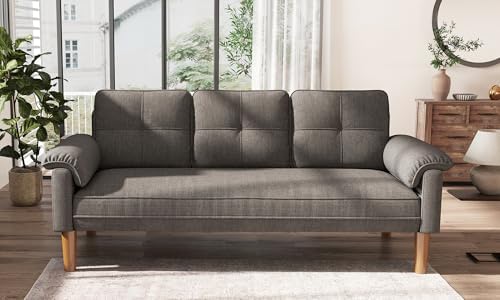 Aiho Sofa Couch,3 Seater Sofa with Comfort Back Pillows, Deep Seat and Solid Wood Legs, Loveseat Futon Couch for Living Rooms, Apartments and Small Spaces (Dark Gray)