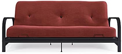 DHP Cleo Futon Set with Black Metal Sofa Bed Frame and 6" Mattress, Full, Red