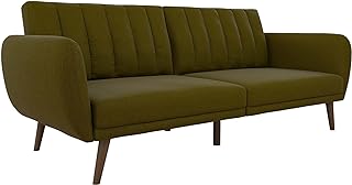 Novogratz Brittany Sofa Futon, Premium Linen Upholstery and Wooden Legs, Green Linen