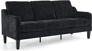 VINGLI Black Couches for Living Room, 71" Small Couch Comfy 3 Seater Upholstered Chenille Sofa Mid-Century Modern Floor Sofas for Small Spaces, Bedroom, Apartment, Lounge, Office