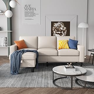Youmumeub Convertible Sectional Sofa, L-Shape Linen Fabric Sofa Couch with Storage Ottoman, 3-Seats Sofa for Small Living Room and Apartment, Beige