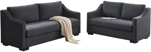 AMERLIFE Modern Sofa, 2 Piece Set Extra Deep Seat Sofa with Slope Armrests, Comfy Sofa Couch for Living Room, Apartment, Lounge Room (Grey)