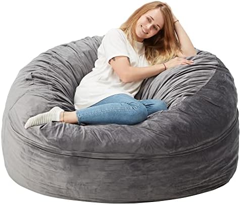 Homguava Bean Bag Chair: Large 5' Bean Bags with Memory Foam Filled, Large Beanbag Chairs Soft Sofa with Dutch Velet Cover (Grey)