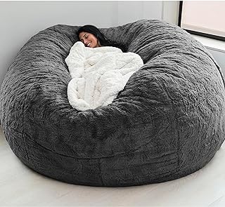 Bean Bag Chair Cover for Kids Adults(Cover Only,No Filler),Big Round Soft Fluffy PV Velvet Washable Lazy Sofa Bed Cover for Adults,Living Room Bedroom Furniture Outside Cover (Gray, 5FT)