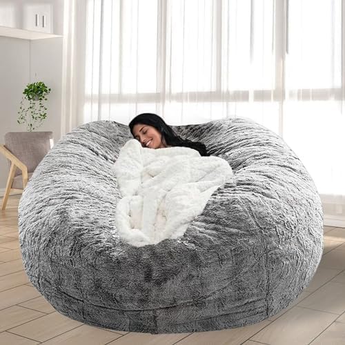 Bean Bag Chair for Adults Kids No Filling Comfy Giant Living Room Chairs Gaint Bean Bag for Stuffed Animal Storage, 5FT, Grey