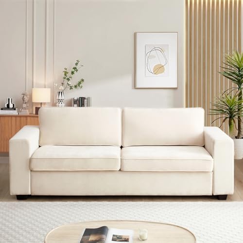 Pregaspor 86.6" Modern Chenille Sofa Couches for Living Room, Comfy 3 Seater Deep Sofa, Removable Sofa Cover Washable Sofa, Space Spring Cushions and Solid Wood Frame, Easy to Install (Beige)