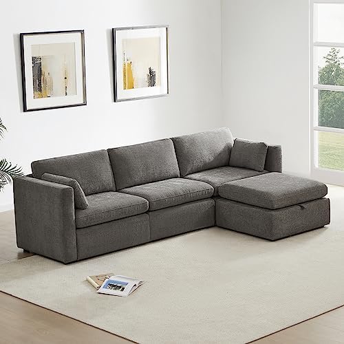 CHITA Oversized Modular Sectional Fabric Sofa set, FSC Certified Extra Large L Shaped Couch with Reversible Chaise Modular Sectional Couch,112 inch Width,4 Seat Modular Sofa with Storage Ottoman, Grey