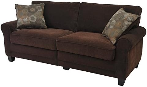 Serta Copenhagen 73" Rolled Arm Sofa, Easy Care Polyester, Soft Pillow Back, Pocket Coil Seat Cushions, Removable Covers, Loveseat or Couch for Small Spaces, Living Rooms or Bedrooms, Brown