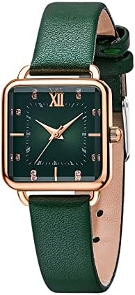 Women's Watches with Stainless Steel Square Round Dial Quartz Watch with Satin Genuine Leather Strap Elegant Minimalist Waterproof