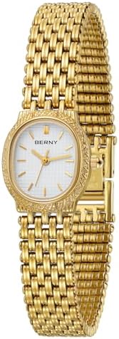 BERNY Gold Watches for Women Vintage Bracelet Wrist Watch Luxury Small Ladies Oval Quartz Watch with Tools Included