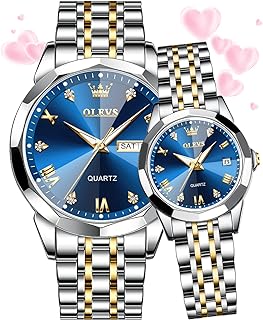 OLEVS Couple Watch His and Her Set Watches Business Analog Quartz Men and Women Watches Stainless Steel Waterproof Luminous Date Wrist Watch