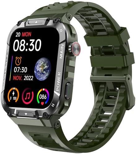 Military Smart Watch for Men 1.96 Inches Outdoor Sports Smartwatch with Answer/Make Call,Fitness Watch,Blood Oxygen,Heart Rate and Sleep Monitor Compatible with iPhone and Android Phones