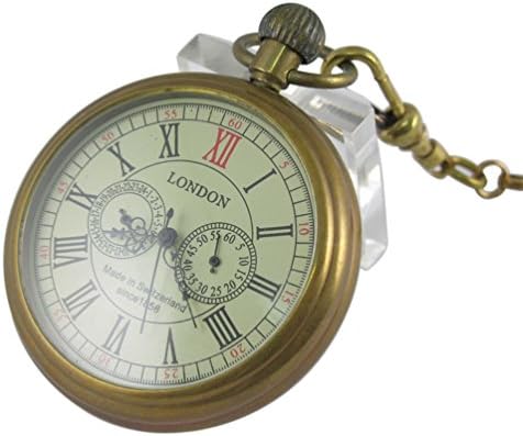 VIGOROSO Men's Vintage Full Copper Hand-Wind Mechanical Second&24hours Sub-dials Pocket Watch in Box